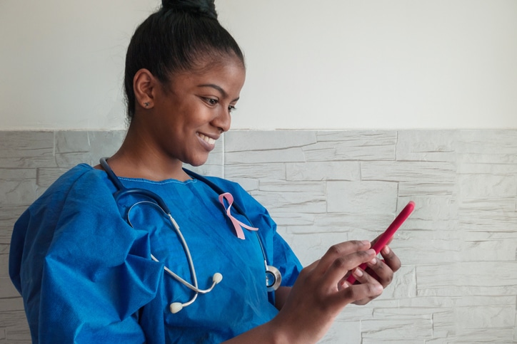 Physician using Best Upon Request's mobile app to check on a request she made.